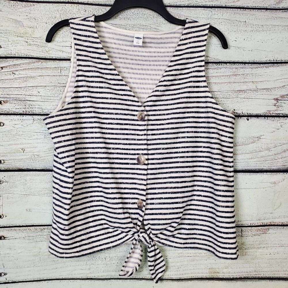Old Navy Women’s Striped Button Front Tank Top Tie Hem Size L